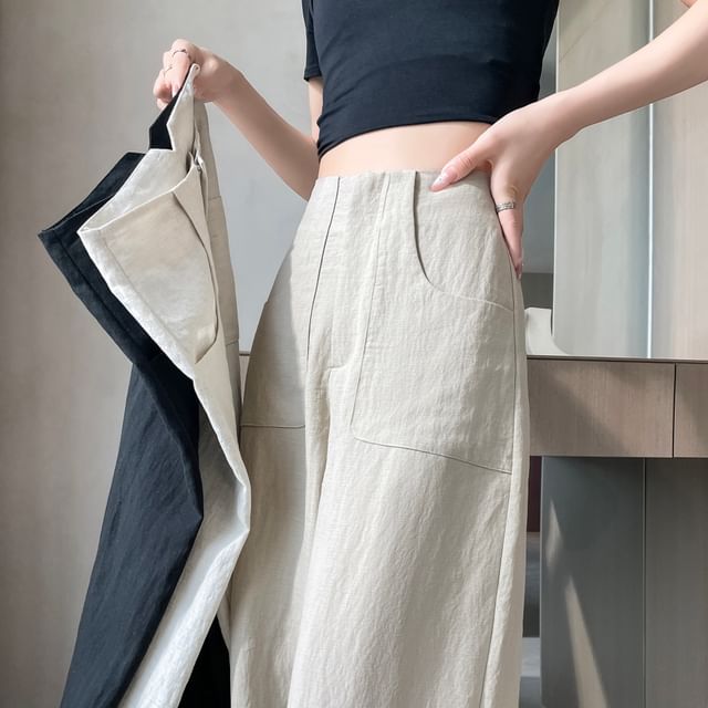 Magimomo-High Waist Plain Wide Leg Pants