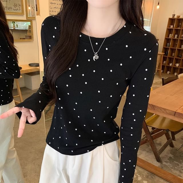 Striinkie-Long Sleeve Dotted Slim-Fit Tee