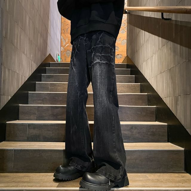 Kimeya-Mid Rise Washed Flared Jeans