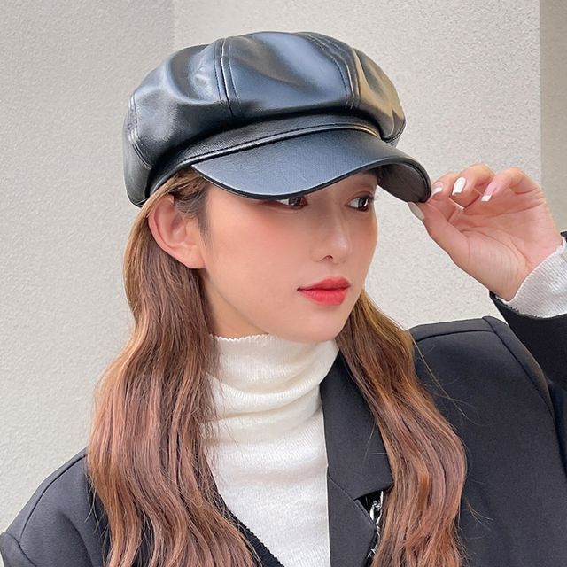 Faux leather newsboy cap Clearance