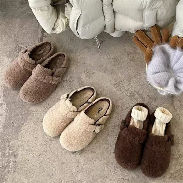Asterisk-Faux Shearling Buckled Slip-Ons