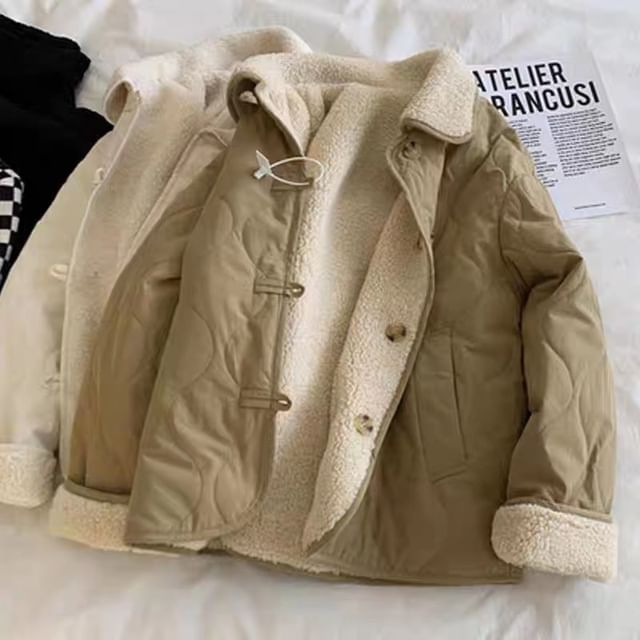INEN-Fleece-Lined Collared Button-Up Jacket