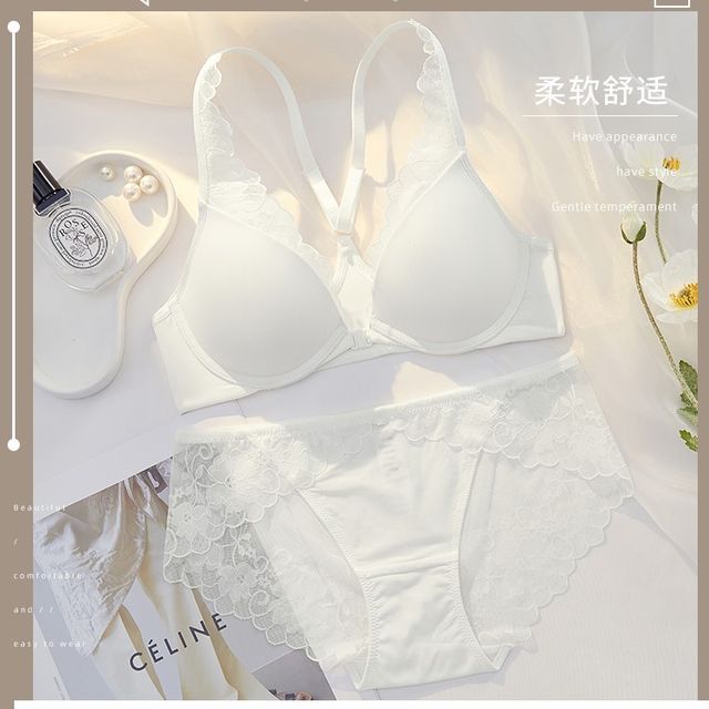 SESH - Lace Trim Front-Closure Bra / Panties / Set