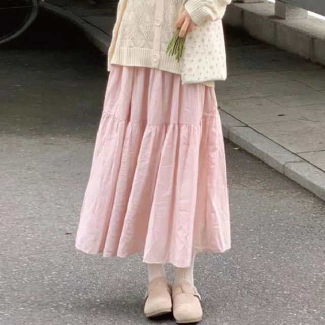 PERKARP-High Rise Plain Maxi A-Line Skirt