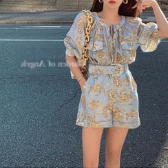 Shinobu - Short-Sleeve Floral Playsuit Shinobu - Short-Sleeve Floral Playsuit
