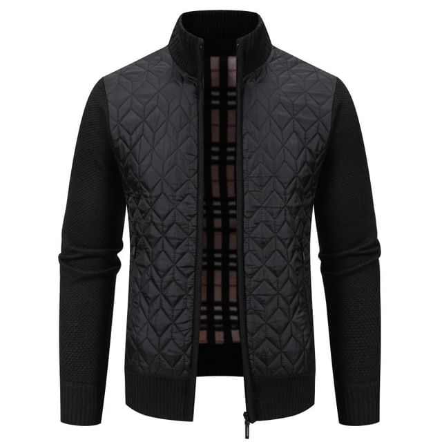 Aozora-Stand Collar Quilted Zip-Up Jacket