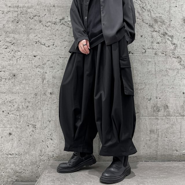 Ninine-Mid Rise Plain Cropped Cargo Harem Pants