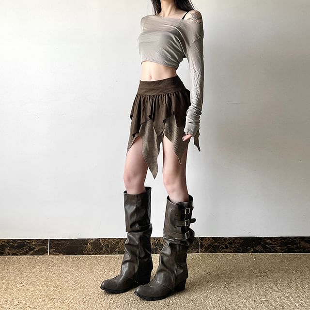 Sugarcoat-Mid Rise Asymmetrical Panel Mini A-Line Skirt