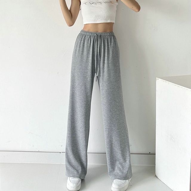 Ulark Drawstring Waist Plain Flared Sweatpants