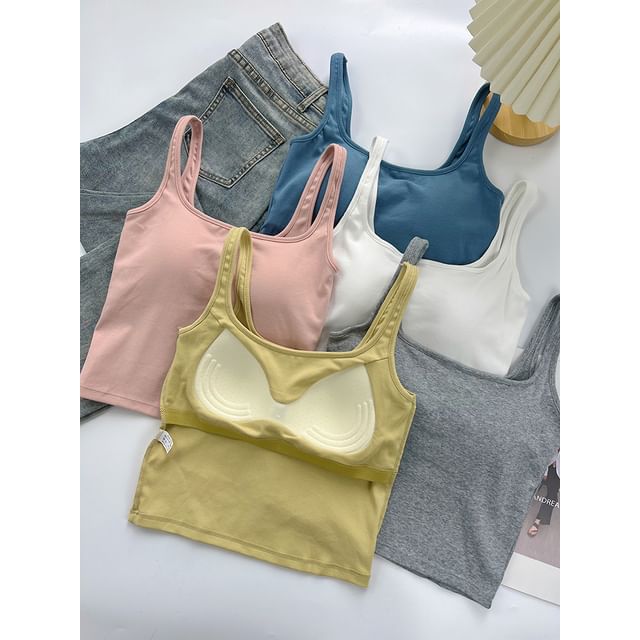 DIYI-Square Neck Plain Padded Tank Top
