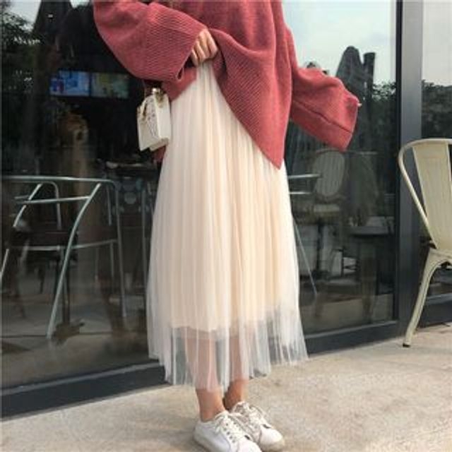 Fabricino-Tulle Midi Skirt
