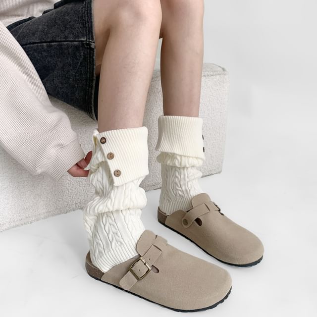 Desperim-Plain Button Cable Knit Leg Warmers