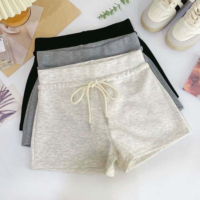Iasia-Drawstring Waist Plain Hot Pants