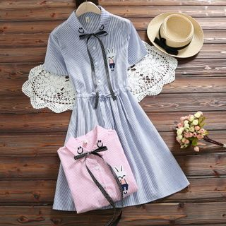 green emerald velvet dress Embroidered Striped Shirt Dress main image 1