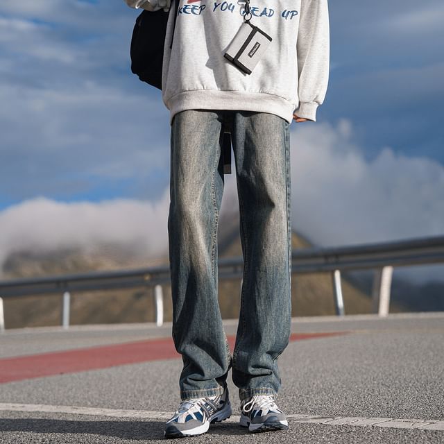 FOEV-Mid Rise Washed Loose Fit Jeans