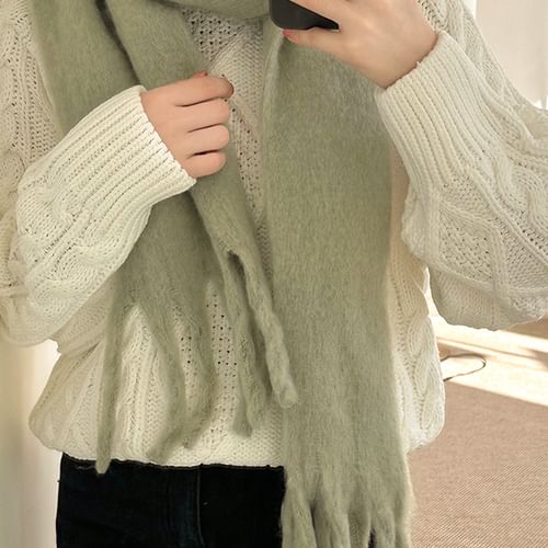 UPTOWNHOLIC - Fringe Plain Muffler Scarf | YesStyle