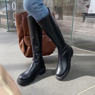 tall black lug sole boots