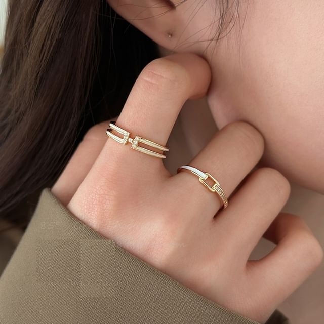 Jael-Rhinestone Enamel Open Ring