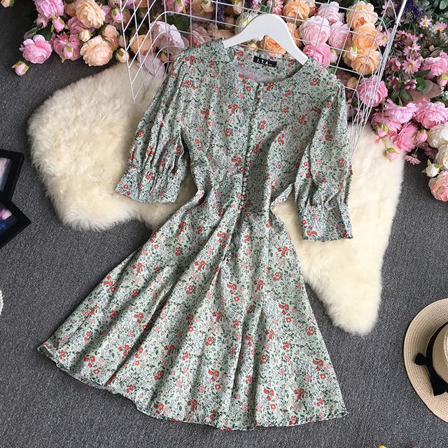 Dudu - Long-Sleeve Floral A-Line Dress | YesStyle