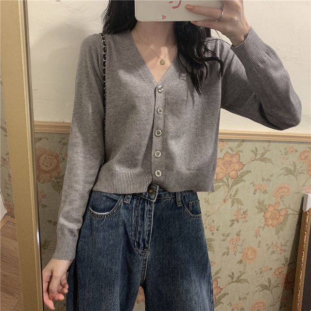 Magimomo-V-Neck Button-Up Cardigan