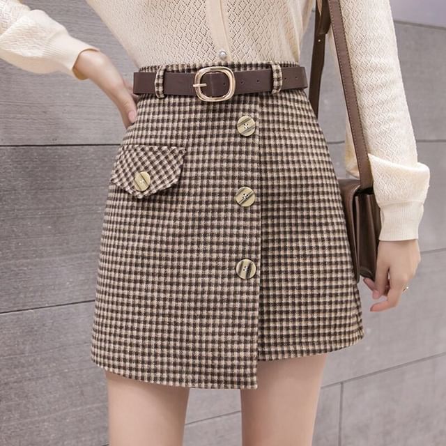 Sisyphi-High Waist Asymmetrical Plaid Mini Skirt