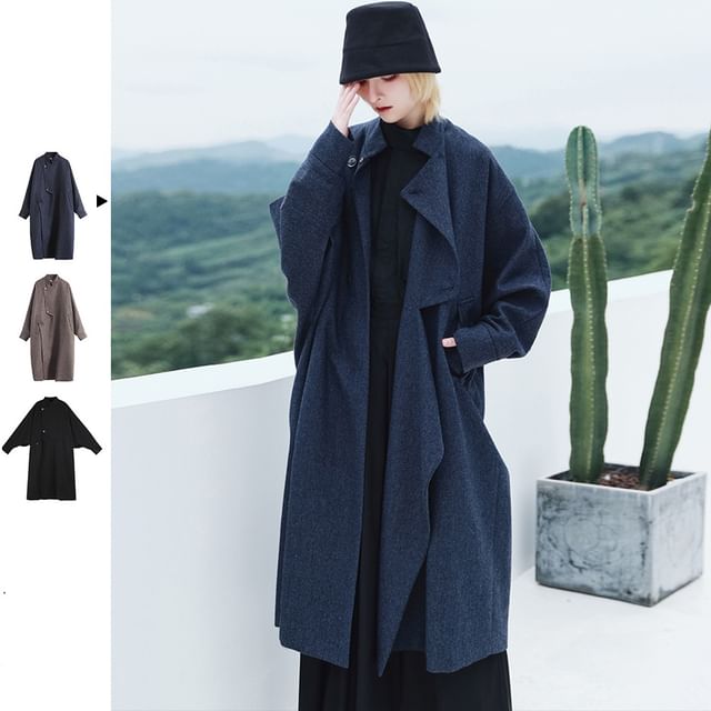 Nekomata-Plain Asymmetrical Maxi Single-Breasted Coat