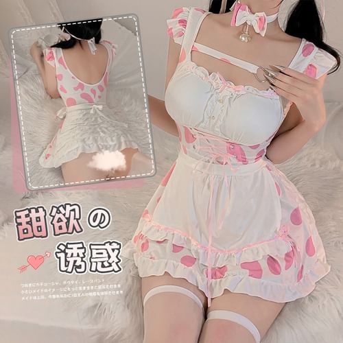 Maid Lingerie Set: Dress + Thong + Apron + Headband + Choker + Stockings