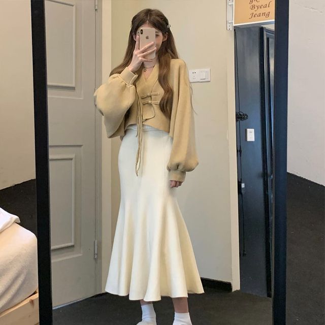 Everose-High Waist Plain Midi A-Line Skirt