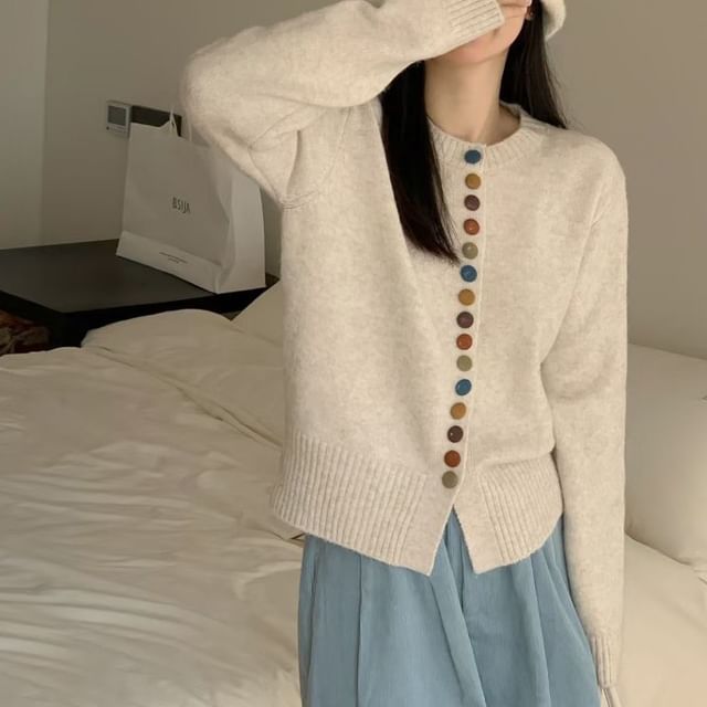 FR-Round Neck Plain Cardigan