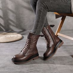 LARKSPUR - Genuine Leather Lace-Up Platform Ankle Boots