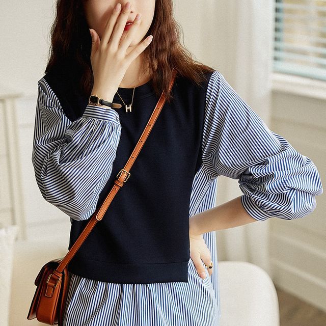 Jeonseon-Panel Striped Blouse