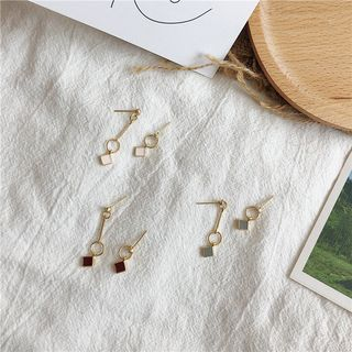 Non-matching Alloy Square Dangle Earrings