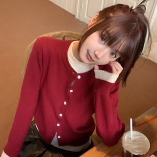 Beem-Two Tone Button-Up Cardigan