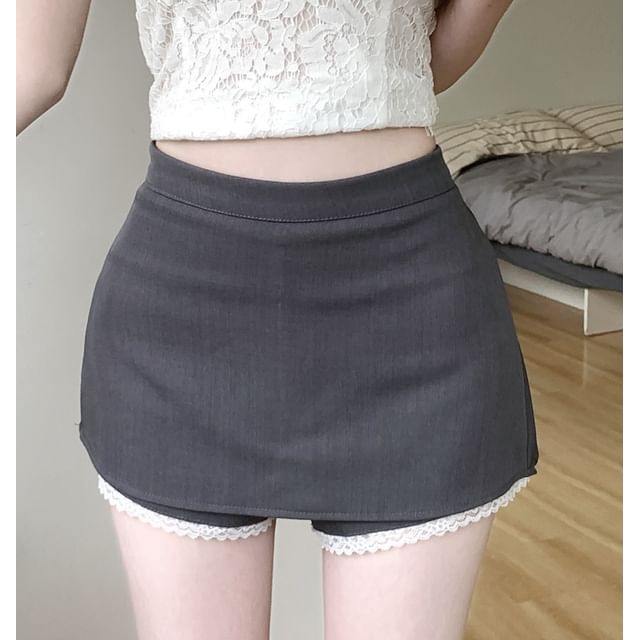 Trendycas-High Waist Plain Lace Trim Skorts