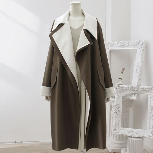 Korimo - Mock Two-Piece Two Tone Midi Sashed Trench Coat | YesStyle