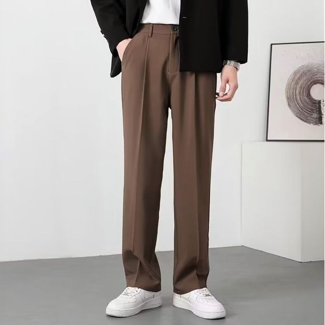 Lingaris-Mid Rise Plain Straight Leg Pants
