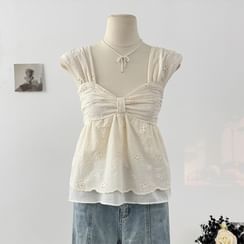 V-Neck Floral Embroidered Eyelet Layered Flowy Tank Top