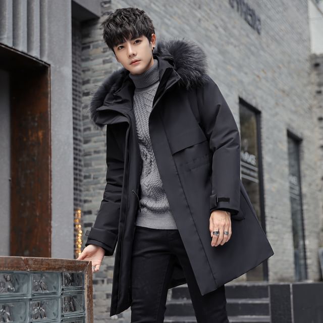 Bay Go Mall-Stand Collar Plain Hood Zip Puffer Coat