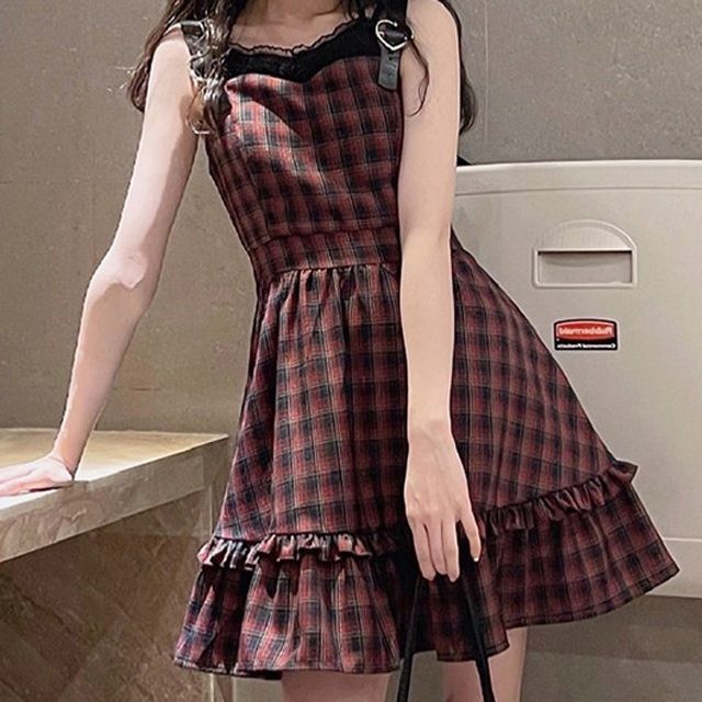 plaid strappy dress