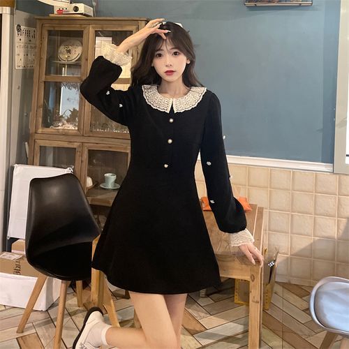 Black lace peter hot sale pan collar dress