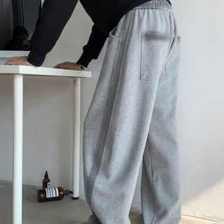 VEAZ-Elastic Waist Washed Wide Leg Sweatpants