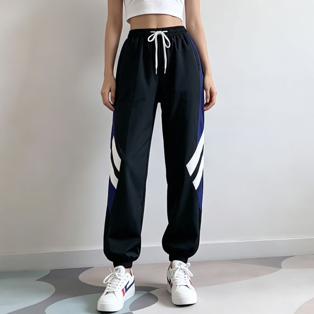 femmal-Farbblock-Jogginghose mit hoher Taille