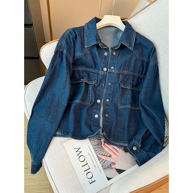 Lemongrass-Drop-Shoulder Crop Denim Jacket
