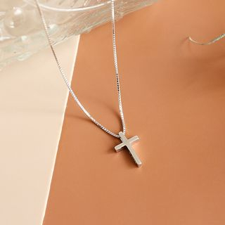 Box DG Women's 925 Italy Sterling Silver Cross Mini Pendant 16"-18"Necklace
