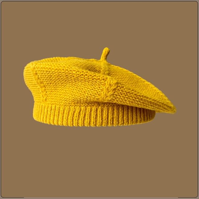 4-4 STUDIO-Plain Knit Beret Hat