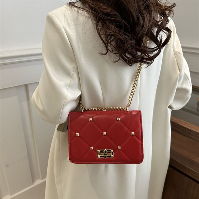 Mulgam-Studded Quilted Flap Crossbody Bag
