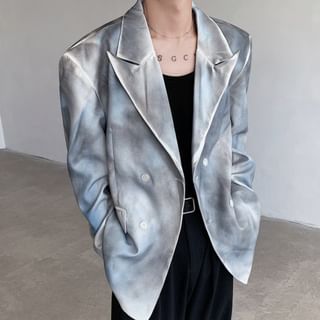 ravewider-Peak Lapel Tie Dye Double-Breasted Blazer