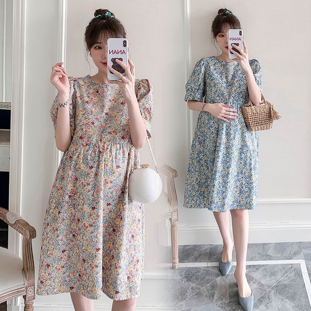 NOA - Maternity Short-Sleeve Floral Midi A-Line Dress | YesStyle