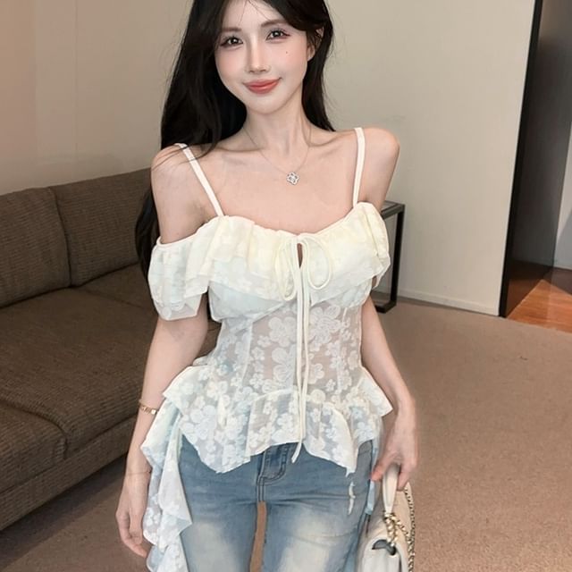 Whoosh-Ruffle Lace Crop Top Various Designs