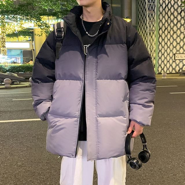 Obikan-Stand Collar Gradient Puffer Jacket